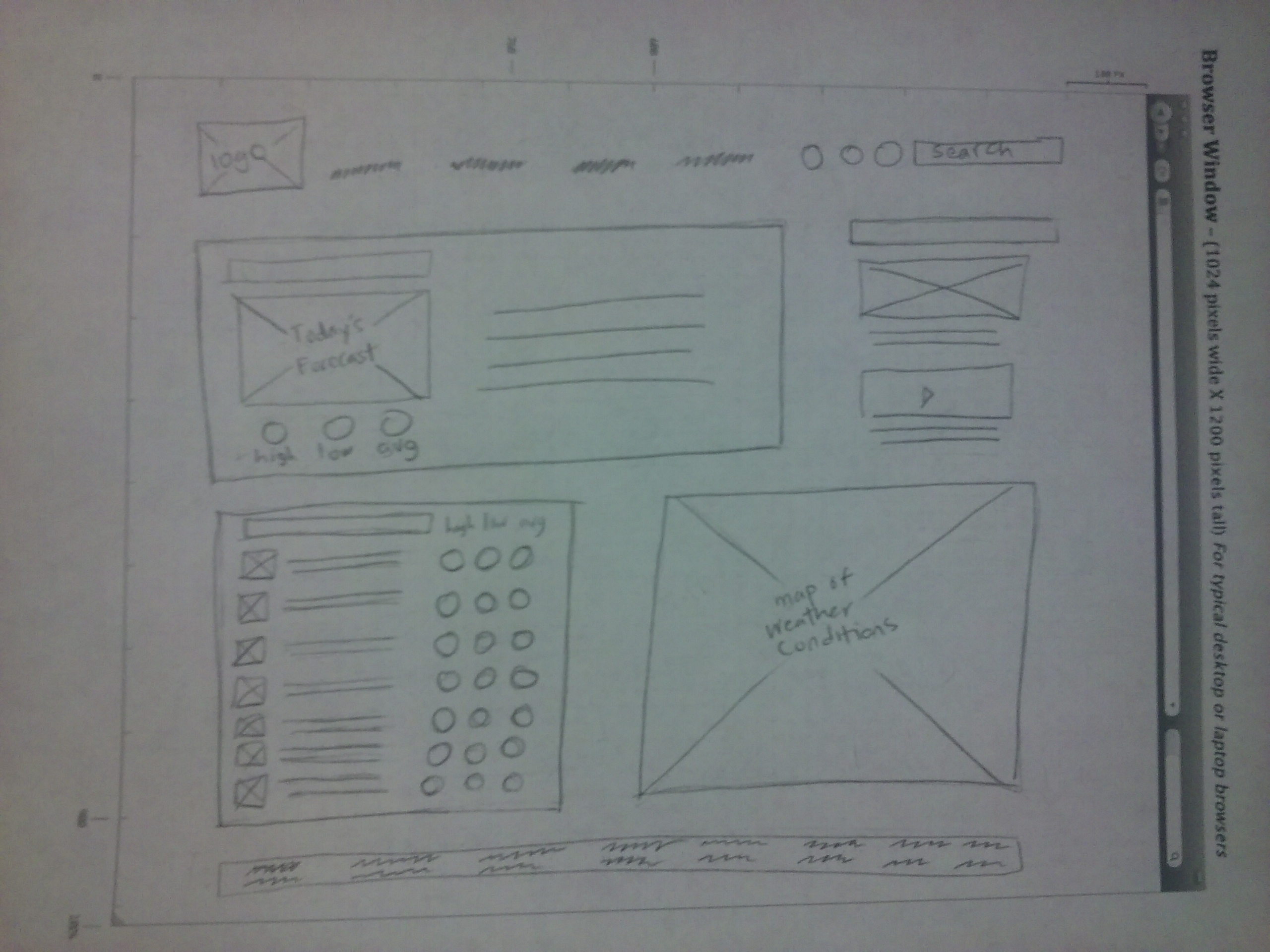 An image of a wireframe on a large device updated because of the critique.