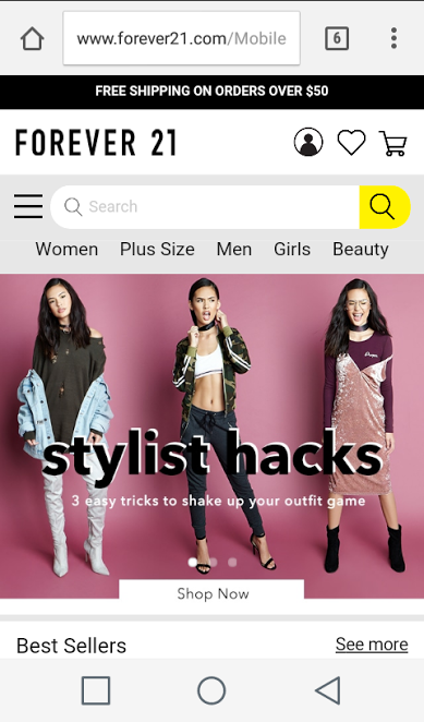 An image of the Forever21 homepage