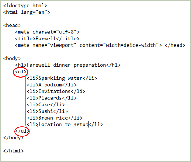  Unordered list example code.